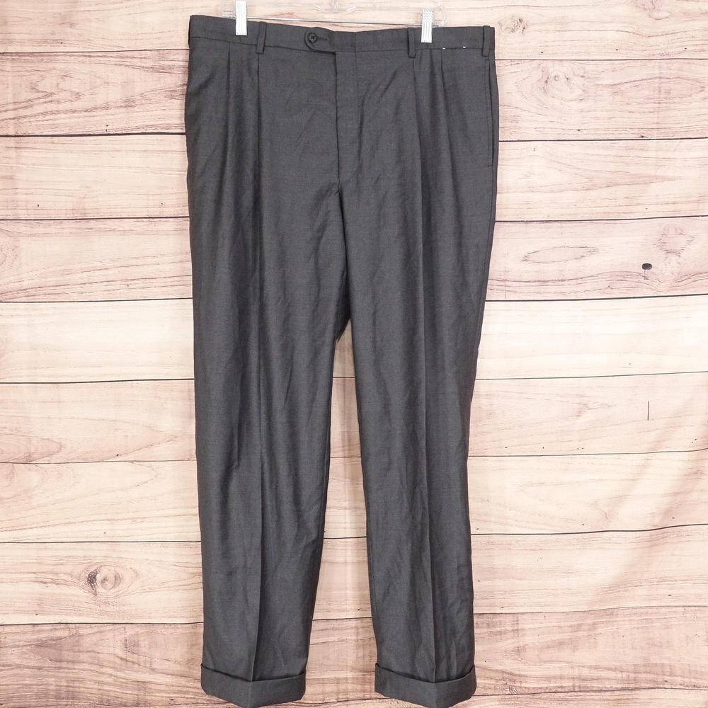 Hickey Freeman Dress Pants Mens 38x30 Gray Classic Fit Pleated Front Cuffed